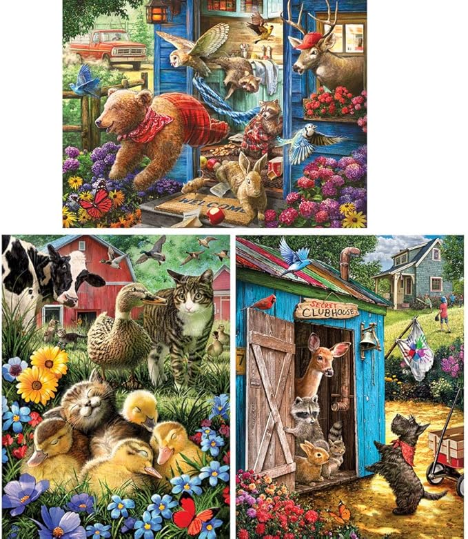 Bits and Pieces – Value Set of Three Large 300 Piece Jigsaw Puzzles for Adults – Jigsaw Puzzles Designed by Artist Larry Jones, Completed Puzzle Size: 18" x 24"