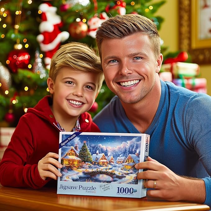 Christmas Fantasy Fairy Town Jigsaw Puzzles for Adults 1000 Piece Winter Country Landscape Puzzle for Adults with Letters on Back Challenging Holiday Family Puzzle Games Gift for Women Men Seniors