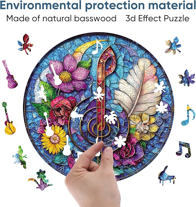 Wooden Puzzles for Adults 500 Piece, Flower Guitar Puzzle for Mom, Challenging Puzzle, Luxurious Shaped Wooden Puzzles for Family Game 16.5 * 16.5in