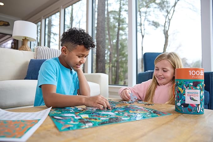 Crocodile Creek 100-Piece Jigsaw Puzzle for Kids Ages 5 and Up - Fun and Educational Table or Floor Puzzles - Heavy-Duty Box for Storage - Bunny - 15" W x 10" H Finished