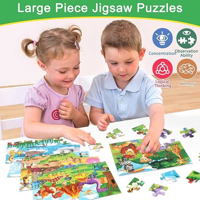 LELEMON Puzzles for Kids Age for 3-5,24 Large Piece Animal Puzzles for Toddler Kids,Children Learning Educational Puzzles Toys for Boys and Girls(6 Packs)