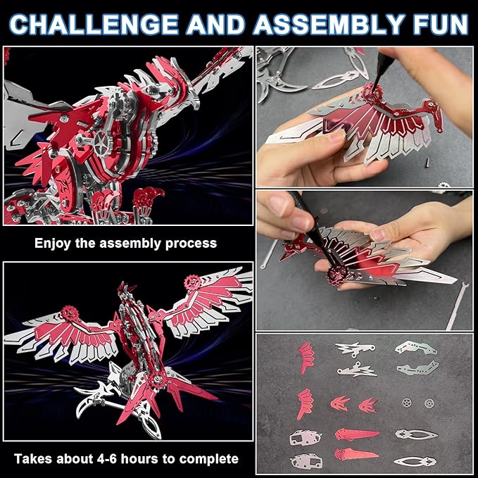 3D Metal Model Kits for Adults, 3D Puzzles for Adults, Red Eagle Metal Puzzle Kit, DIY Mechanical Puzzles Kits Gift