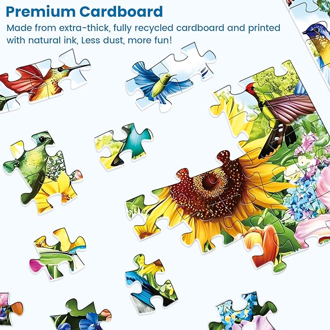 500 Pieces Puzzle for Adults - Summer Birds Garden Jigsaw Puzzle for Adults Kids Teens,Recycled Cardboard Hummingbird Flowers Puzzle 500 Pieces,Challenging Game for Family Fun & Gift Idea,20.5 x 15 in