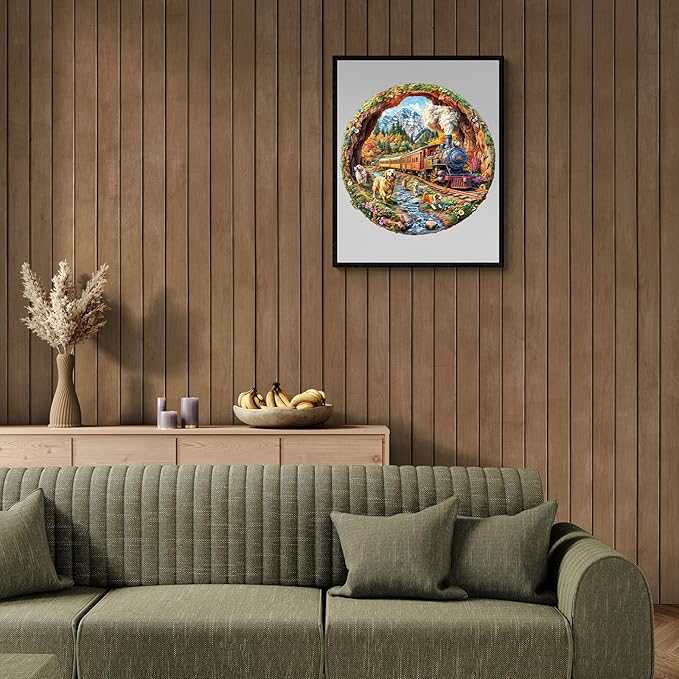 KAAYEE Wooden Puzzles for Adults, 3D Visual Effect Dogs Racing Against Trains Wooden Jigsaw Puzzle Unique Shape Wood Puzzle Adult, 3D Effect Flat Puzzle Birthday Family Games (L-13.4 * 13.1in-285pcs)