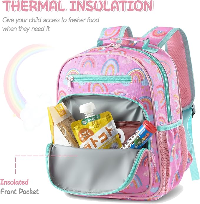 Toddler Backpack for Girls 2-4,Preschool Kindergarten Rainbow Backpacks,Small Backpack for Kids,Toddler Bookbag with Chest Strap