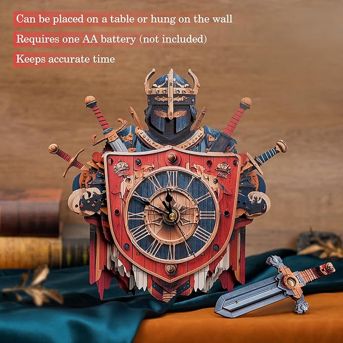3D Wooden Puzzles for Adults - Knight Clock, Wooden 3D Mechanical Wood Model Kit, Good Gifts Idea for Family and Friends, DIY Model Kits for Home Decor