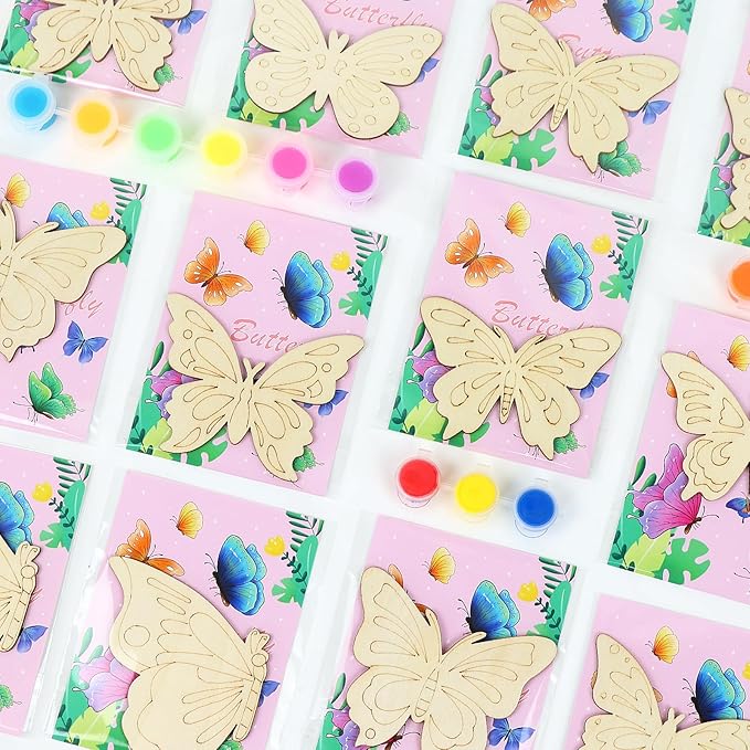 LARDUX Butterfly Party Favors, 24PCS DIY Wooden Arts & Crafts Painting Kit for Kid, Glow in The Dark Party Favors Family Crafts Birthday Party Christmas Gifts Toys for Boys Girls
