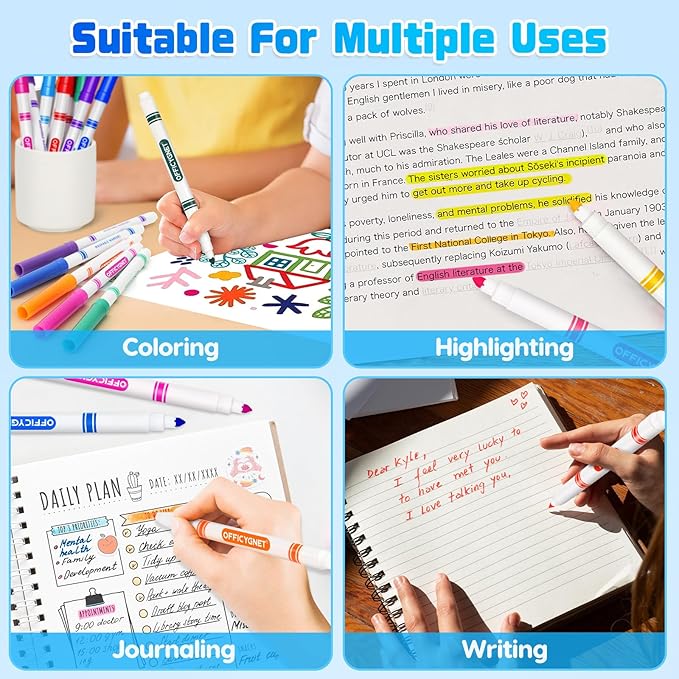 Officygnet 288 Count Washable Markers Bulk, Coloring Markers for Kids, Thin Marker Bulk in 12 Assorted Colors, Fine Line Marker with Conical Tip,Back to School Supplies, Teacher Classroom Must Haves
