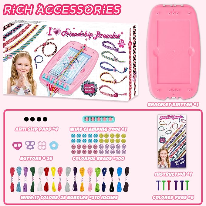 Friendship Bracelet Making Kit for Girls, Arts and Crafts for Kids Age 8-12, Christmas Birthday Gifts for Girl 7 9 11 12 Year Old, DIY Jewelry Making Kit for Girl, Friendship Bracelet Maker Tool