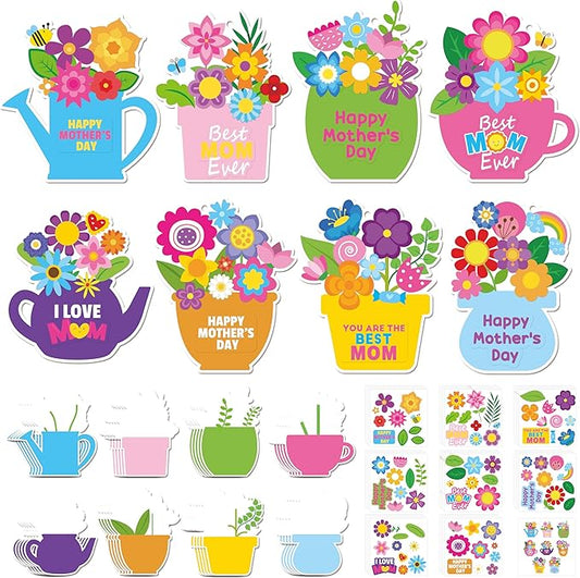 ANGOLIO Mother's Day Craft Kit for Kids - 40Sets Mother's Day Flowers DIY Paper Craft Kit Make Your Own Flower Pot Hanging Ornaments with Floral Stickers for Mom Ladies Classroom DIY Art Activities