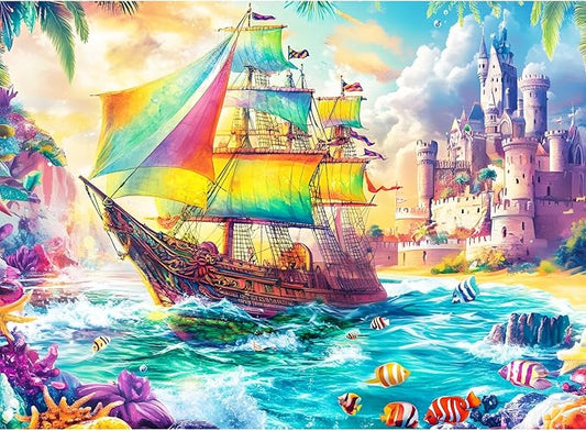 300 Piece Puzzles for Adult, Sea Beach Jigsaw Puzzles 300 Pieces for Adults Kids Senior, Ship Adult Jigsaw Puzzles, Challenging Family Fun Puzzle Activity Game Gift for Friend 20.5 X 15 in