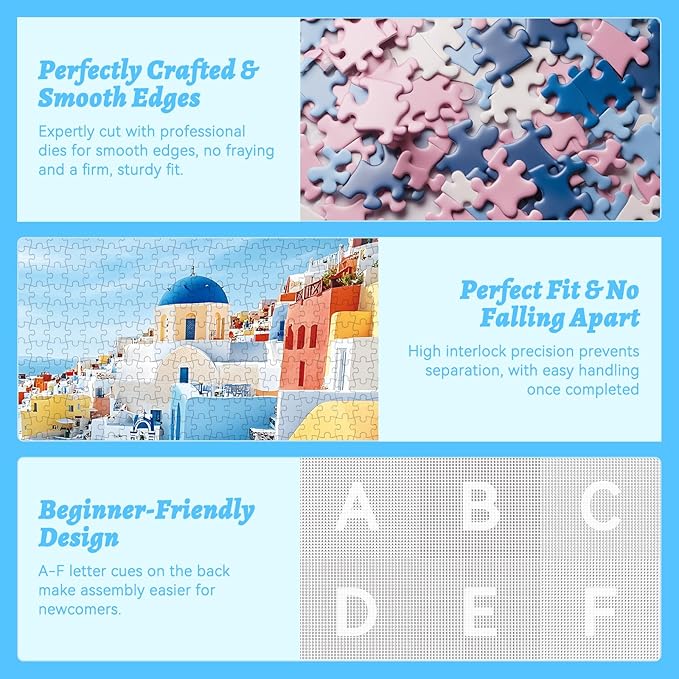 500 Piece Puzzle for Adults, Santorini Jigsaw Puzzles, Scenic Greece Island View Puzzle 500 Pieces, Birthday for Family, Friends and Adults, Relaxing Travel, 20.5" x 15"