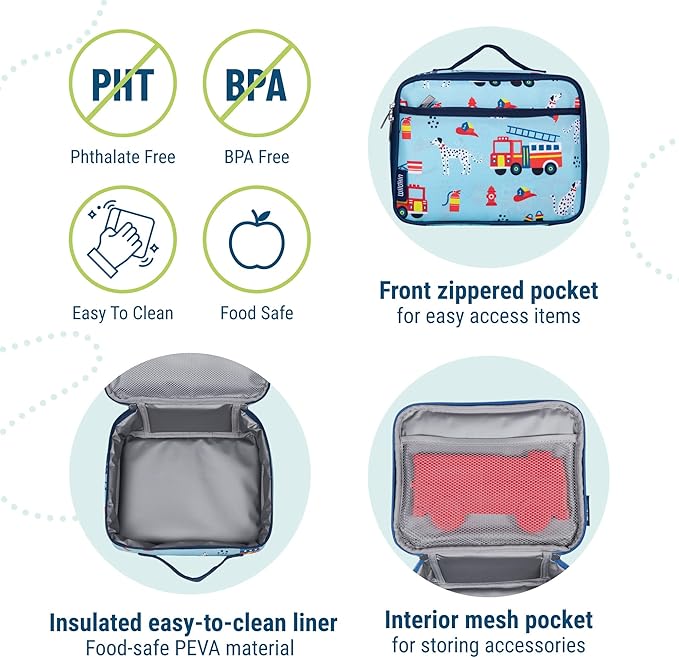 Wildkin Kids Insulated Lunch Box – Durable and Reusable for School & Travel - Firefighters