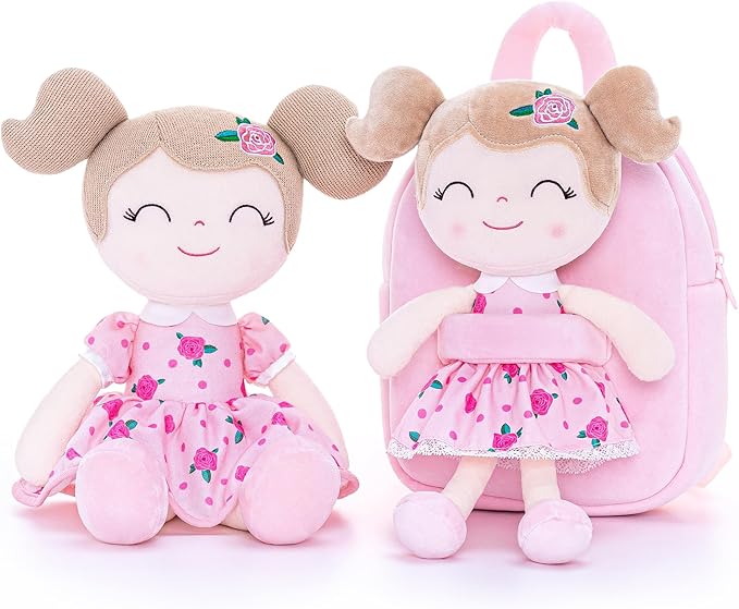 Gloveleya Toddler Backpack Baby Girl Gift Plush Bag Diaper Bag Plush Printed Flower Roses Backpack 9 Inches