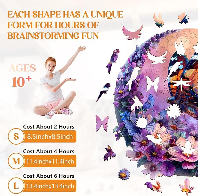 Wooden Puzzles for Adults, Wooden Jigsaw Puzzles for Adults, Butterfly and Moon-1 Unique Shaped Wood Puzzles Adult, Birthday Gifts for Friends Family Game, Home Decor (13.4 * 13.4in 300pcs)