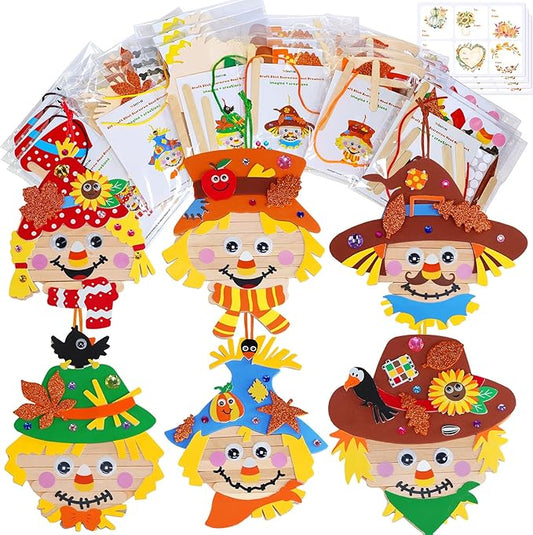 Winlyn 24 Sets Fall Craft Stick Scarecrow Head Making Kits DIY Popsicle Stick Scarecrow Heads Ornaments Art Sets for Kids Autumn Decorations Halloween Harvest Season Art Project Classroom Activities