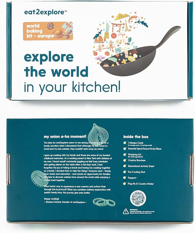eat2explore Kids Real Dessert Baking Kit for Families | Includes 3 Recipe Cards from Sweden, Croatia and Austria with Key Ingredients, Baking Tools, Fun Kids Explorer Guide | Explore Europe