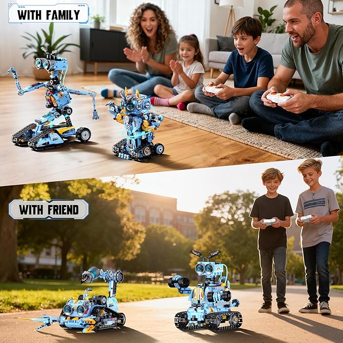 4-in-1 STEM Robot Building Kit with Remote Control, Multiple Robot Designs, Educational DIY Blocks Toy, Birthday for Kids 6-14 & Adults - 824Pcs