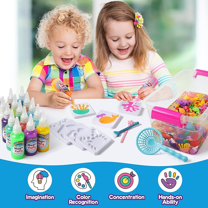 Mocoosy 20 Color Glow in The Dark Magic Water Elf Toy Kit for Kids, Aqua Fairy Water Gel Kit with Aqua Gel & Squishy Maker Molds, Create Your Own Squishy Toys & Water Pets, DIY Crafts Birthday Gifts
