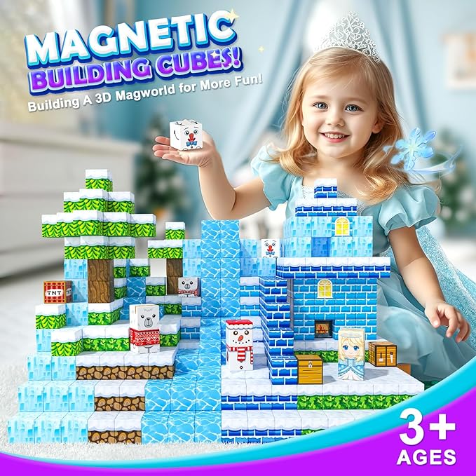 Magnetic Blocks Kids Toys - Build Mine Magnet World Set for Boys & Girls Ages 3-5 5-7 6-8 8-12 Building Sensory Toys 1'' Magnetic Cubes 3 4 5 6 7 8+ Year Old Girls Birthday Gifts