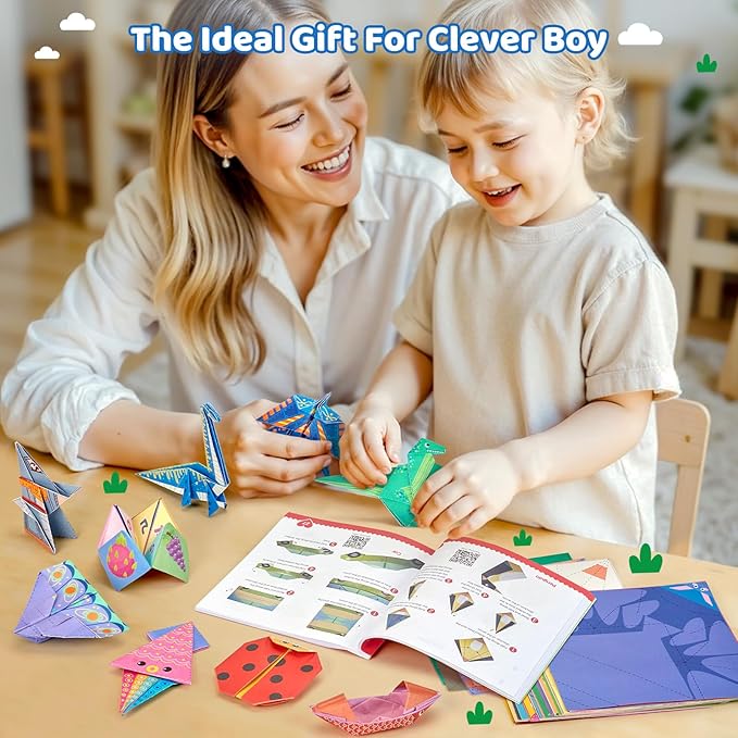 JoyCat Origami Paper Kit for Kids,180 Sheet 5.5x5.5 Colorful Paper,73 Dinosaur & Paperplane Style with Instruction Book,Art&Crafts Supply Set for Ages 5-12 boy,Ideal DIY&Educational Toy,Gift for Kids