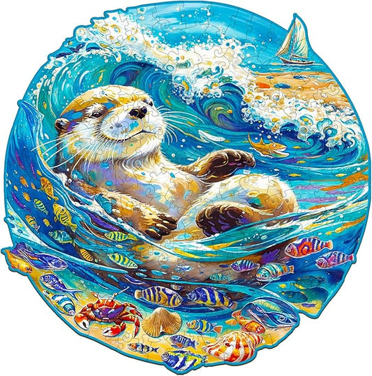 Wooden Puzzles for Adults, Wooden Jigsaw Puzzles for Adults Kids, Leisurely Otter Unique Shaped Wood Puzzles Adult, Creative Birthday Gifts for Friends Family Game (11.4 * 11.3n 200pcs)