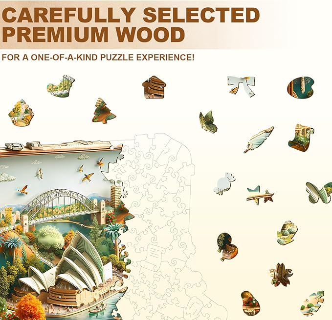 Jigfoxy Wooden Puzzles for Adults, Sydney Opera House Tour Wood Puzzles Adult, Unique Animal Shape Wooden Jigsaw Puzzles for Adults, Birthday Gifts for Puzzle Lovers, Family (M-11.4 * 11.2in-190p)