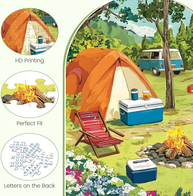 300 Piece Puzzles for Adults, Camping Scene with Tent and Vans Jigsaw Puzzle, Relaxing 300 Piece Puzzle, Perfect for Family Time, Stress Relief, Gift for Adults, Kids, Seniors, 20.5 x 15 in