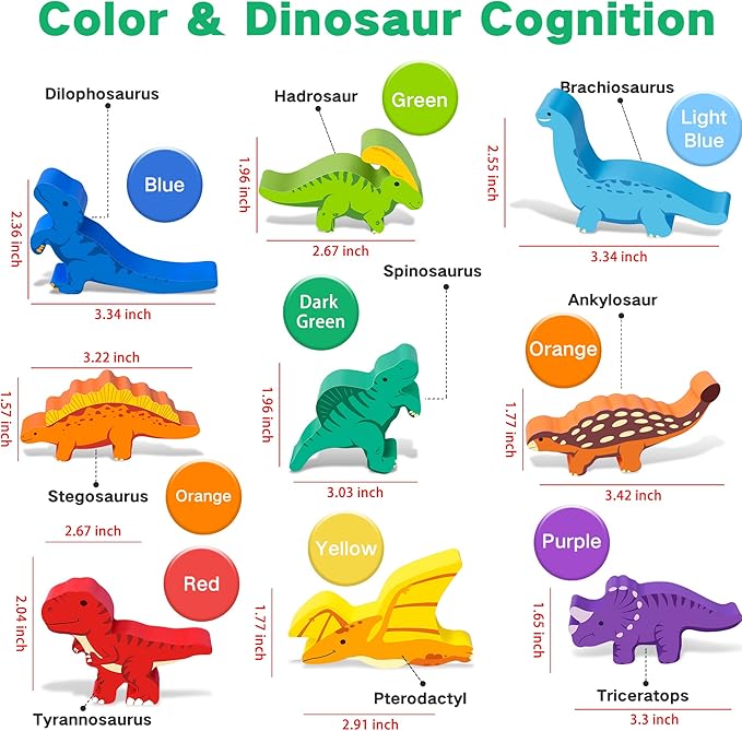 FFTROC Montessori Dinosaur Toys for 2 3 4 Year Old Boys - Wooden Stacking Dinosaur Toys for Kids 2-4 3-5, Toddler Balancing Block Sets