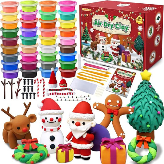 ESSENSON Air Dry Clay Christmas Kit, 36 Colors DIY Modeling Clay Craft Set with Accessories, Christmas Stocking Stuffers for Kids, Xmas Gift for Girls Boys