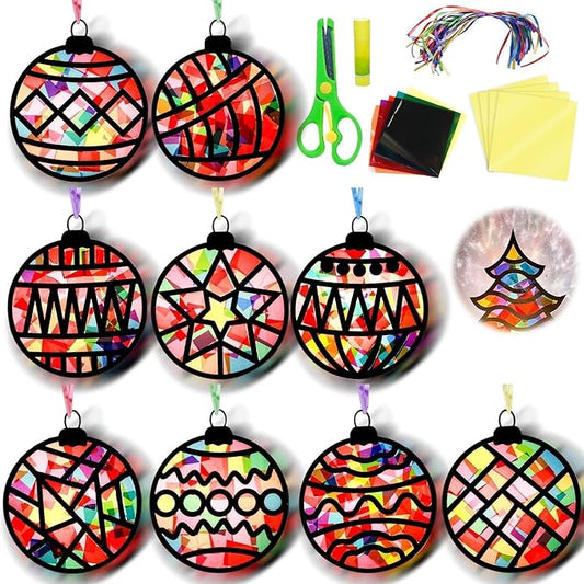 EggSun 36 Sets Christmas Ball Suncatchers Craft Kit for Kids Ornaments Stained Glass Effect Window Arts and Crafts Kit for Classroom Holiday Birthday Projects Home Party Favors Decorations Ages 4 8 12