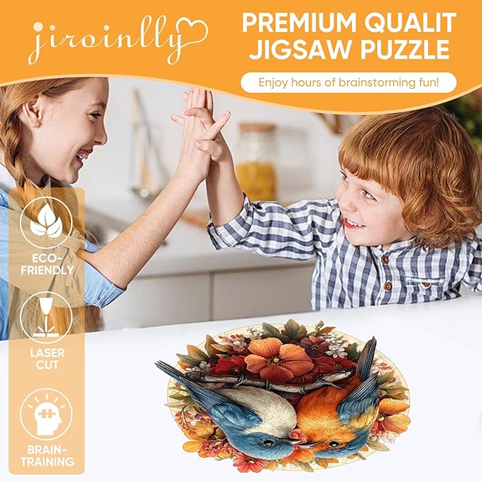 Wooden Puzzle for Adults, Twin Birds Jigsaw Puzzles 500 Piece, Unique Shapes Family Reunion Puzzle for Adults, Beautiful Package, Best Gift for Family Friends Medium 11.4x11in