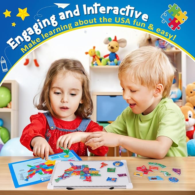 Pretend Play Teacher Set, Kids Pretend Teacher Playset with Whiteboard Learning Clock Magnetic Numbers and Map Puzzles, Pretend Play Teaching Toys Learning Education Toys for Kids