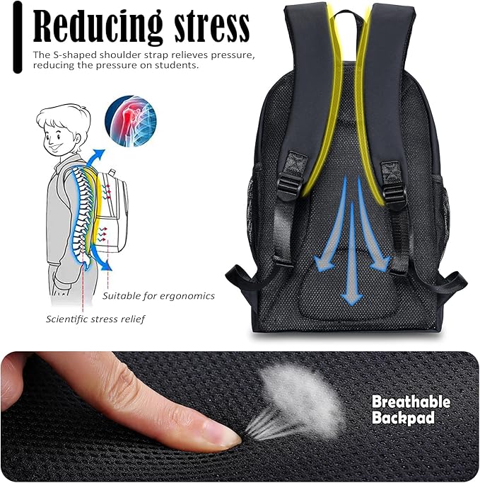 NOL Natural Organic Lifestyle Kids 2-in-1 Backpack & Insulated Lunch Bag-16 Multi-Functional Large Compartments Backpack for School & Travel, Double Deck, Water Resistant, Leak-proof, Padded (Black)