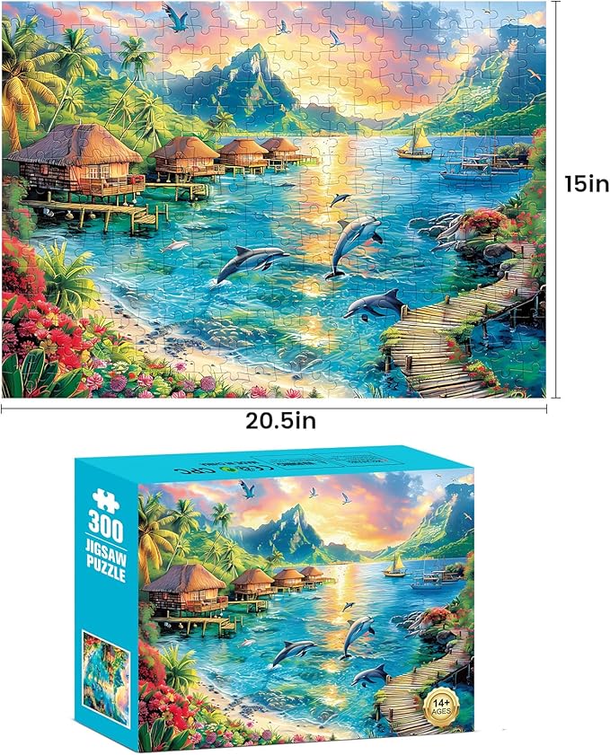 300 Piece Puzzles for Adults, Jigsaw Puzzles 300 Pieces Dolphin Puzzles Recycled Cardboard Paper Puzzles Challenging Puzzle Pieces Games for Kids Adults 20.5 * 15IN