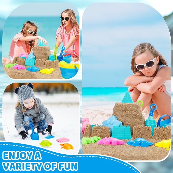 Collapsible Beach Toys Set for Kids Boys Castle Sand Toys Set with Sand Bucket & Shovels Set & Sand Molds and Mesh Bag, Travel Sandbox Toys for Toddlers Age 3-10.