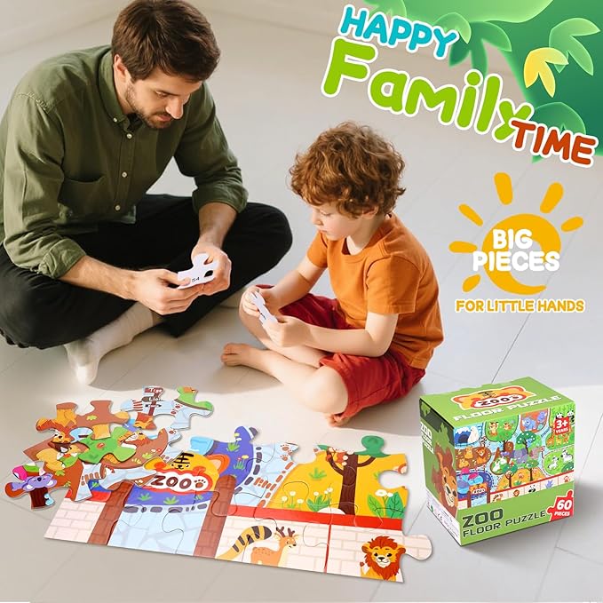Floor Puzzle Children's Animal Puzzle Large Puzzle 60 Pieces Age 3-6 Years Old Children's Learning Preschool Education Development Toys 4-8 Old Boys and Girls Birthday Gifts