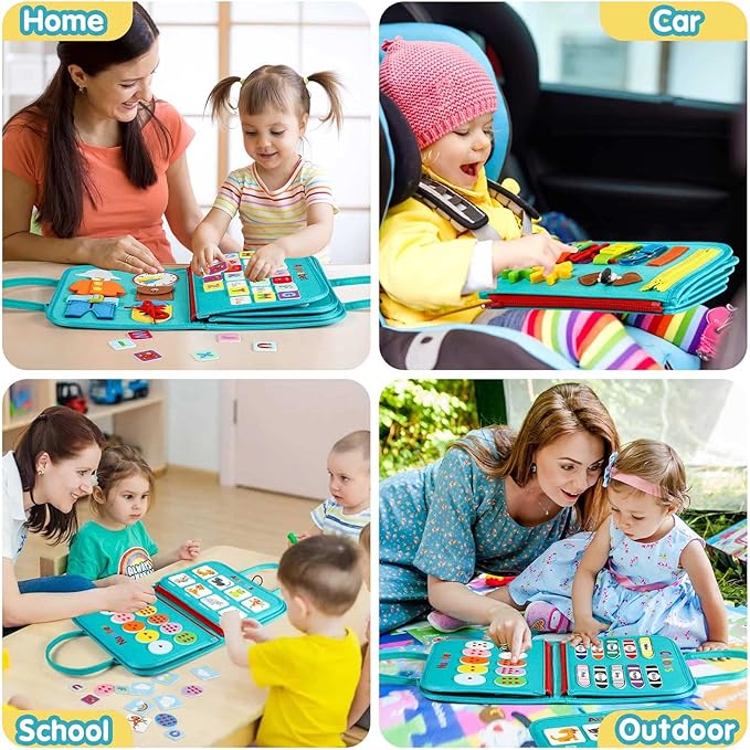 Toddler Busy Board - Montessori Toys for Toddler Boy Birthday Gift, Educational Learning Sensory Busy Book for Toddlers Boys, Airplane Car Travel Activities Toy for Toddlers