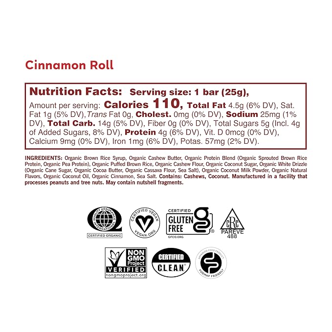 GoMacro Kids MacroBar Organic Vegan Snack Bars - Cinnamon Roll (0.90 Ounce Bars, 7 Count) (Pack of 2)