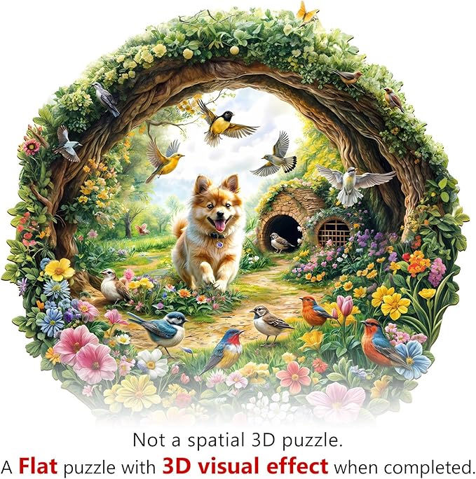 KAAYEE Wooden Puzzles for Adults, 3D Visual Effect Spring Birds Wooden Jigsaw Puzzle Unique Shape Wood Puzzle Adult, 3D Effect Flat Puzzle Birthday Family Games (M-11.4 * 11.4 in-200pcs)