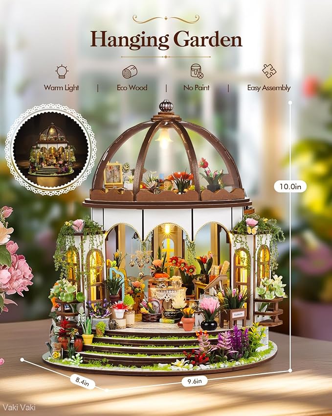 [2025 New] Hanging Garden Miniature House Kit with LED Light, Book Nook Kit with Cover for Birthday, 3D Wooden Bookends Puzzle Bookshelf Decor Building Kit Birthday Gifts for Family, Friends