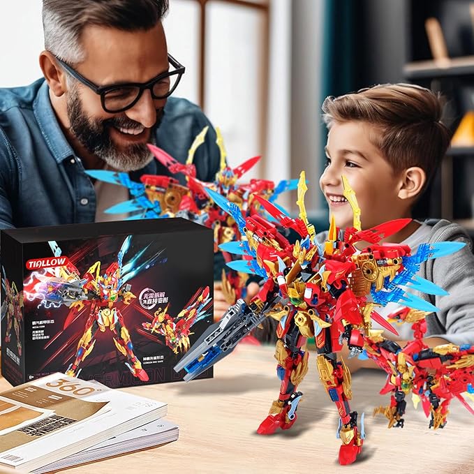 Fire Phoenix Mech Sets 2in1 Building Blocks，Transforming Robot Building Kits with Vermilion Bird Model，Christmas Birthday Gift for Adults Kids Boys Ages 8-14（531 Pieces） (Vermilion Bird)
