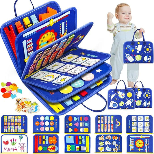 Busy Board, Montessori Toys for 1 2 3 Year Old - Toddler Toys for Ages 2-4 Boy Birthday Gift, Busy Book for toddlers 1-3, Toddler Learning Activities, Educational Learning Toy for Airplane Car Travel