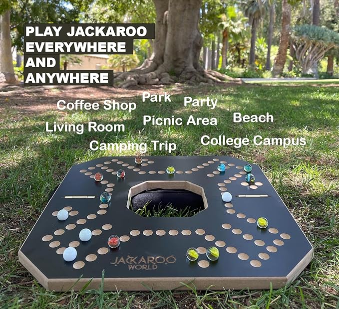Jackaroo Board Game - 2-4 Player Cards and Marbles Board Games - Marble Strategy Game - Carbles Game - Marbles and Jokers Board Game Wooden Wahoo Board - Dirty Marble Wood Strategy Games (Black)