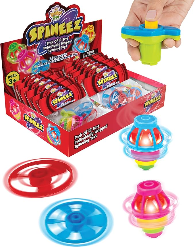 IPIDIPI TOYS Light Up Flying Saucer Spinning Tops – 12-Pack UFO Spinner Toys for Kids – Ideal Birthday Party Favors, Goodie Bag Stuffers, School Prizes, Classroom Rewards for Boys & Girls – Red