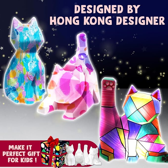 Goody King Paint Your Own Cat Lamp Kit 3pcs,DIY Cat Crafts Night Light, Arts & Crafts for Kids Ages 8-12, Painting Kit for Girls Boys Age 4 5 6 7 8+, Art Supplies Creative Gift for Birthday, Party