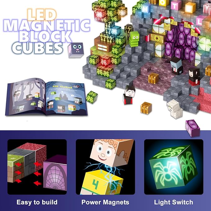 Magnetic Blocks -198PCS Enchanted Hotel Magnetic Building Cubes,Educational Sensory Stacking Kit & STEM Learning Play,Christmas Birthday Creative Gifts for Kids Boys Girls Ages 4 5 6 7 8 10+ Years Old