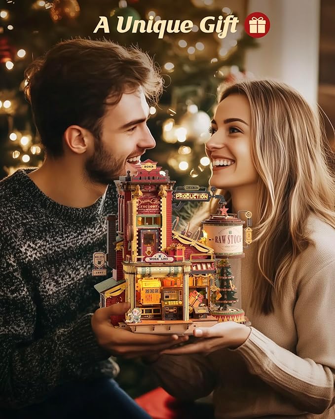 ROKR 3D Wooden Puzzle for Adult - Gift Factory Mechanical Model Kit with Music & Lights, 449pcs Adult Wooden Puzzles, DIY Building Toy for Teens & Adults