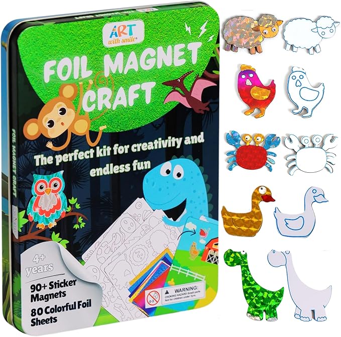 Foil Fun Art Kit for Kids - Reusable Animal Foil Art for Girls & Boys, DIY Mess-Free Girls Craft Kit w/Magnets, Ideal Travel Toy & in Car Activities for Kids Ages 4 5 6 7 8 9 10 11 12