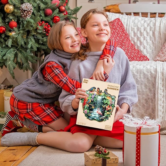 Wooden Puzzles for Adults - Paradise Garden Wooden Jigsaw Puzzle, Unique Animal Shaped Wood Puzzles Adult, Christmas Birthday Gifts for Friends/Family, Home Decor 13.4 * 12.8in 235pcs